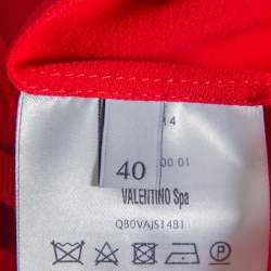 Pre Owned Valentino Red Silk Neck Tie Detail  Pleated Midi Dress S