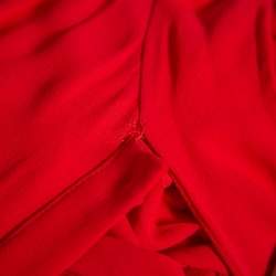 Pre Owned Valentino Red Silk Neck Tie Detail  Pleated Midi Dress S