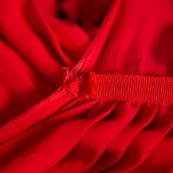 Pre Owned Valentino Red Silk Neck Tie Detail  Pleated Midi Dress S