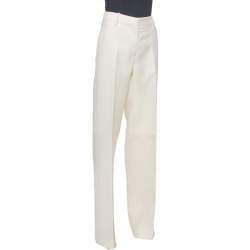 Pre Owned Valentino Cream Wool Wide Leg Tailored Trousers S