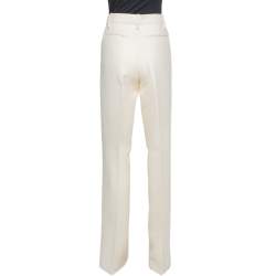 Pre Owned Valentino Cream Wool Wide Leg Tailored Trousers S
