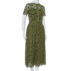 Pre Owned Valentino Green Lace Button Front Shirt & Midi Skirt Set S