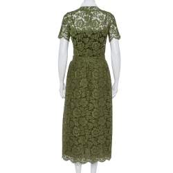 Pre Owned Valentino Green Lace Button Front Shirt & Midi Skirt Set S