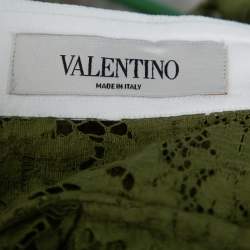 Pre Owned Valentino Green Lace Button Front Shirt & Midi Skirt Set S