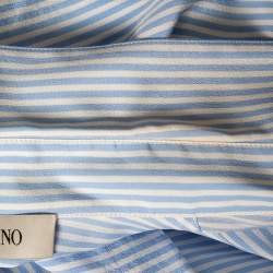 Pre Owned Valentino Blue Striped Silk Scoop Back Detail Button Front Shirt M
