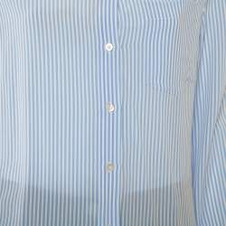 Pre Owned Valentino Blue Striped Silk Scoop Back Detail Button Front Shirt M