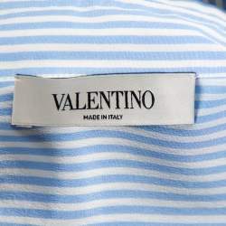Pre Owned Valentino Blue Striped Silk Scoop Back Detail Button Front Shirt M