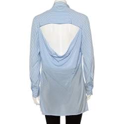 Pre Owned Valentino Blue Striped Silk Scoop Back Detail Button Front Shirt M
