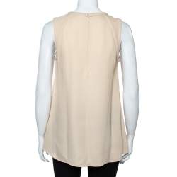 Pre Owned Valentino Beige Silk Pleated Front Sleeveless Top M
