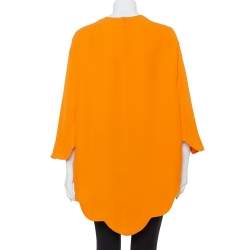Pre Owned Valentino Orange Silk Scalloped Edge Cady Poncho S