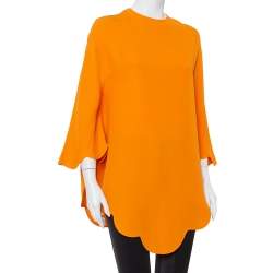 Pre Owned Valentino Orange Silk Scalloped Edge Cady Poncho S