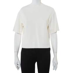 Pre Owned Valentino Cream Knit Crewneck Crop Top M