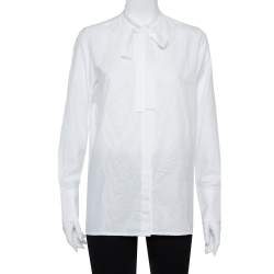 Pre Owned Valentino White Cotton Neck Tie Detail Lace Front Shirt M