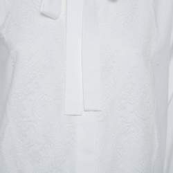 Pre Owned Valentino White Cotton Neck Tie Detail Lace Front Shirt M