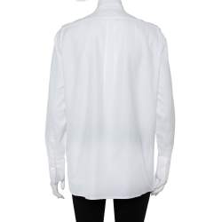 Pre Owned Valentino White Cotton Neck Tie Detail Lace Front Shirt M