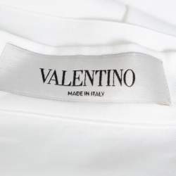 Pre Owned Valentino White Cotton Neck Tie Detail Lace Front Shirt M