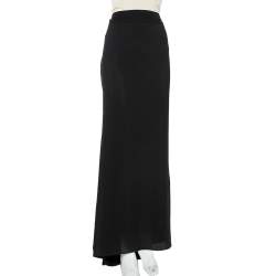 Pre Owned Valentino Black Chiffon Trail Detail Paneled Maxi Skirt L