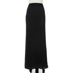 Pre Owned Valentino Black Chiffon Trail Detail Paneled Maxi Skirt L