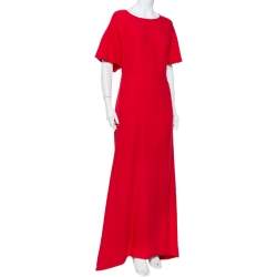 Pre Owned Valentino Red Silk Oversized Sleeve Maxi Dress XL