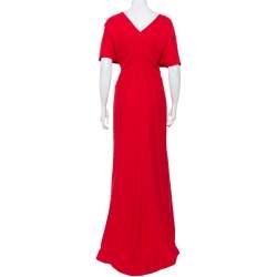 Pre Owned Valentino Red Silk Oversized Sleeve Maxi Dress XL