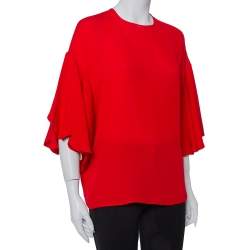 Pre Owned Valentino Red Silk Bell Sleeve Top M