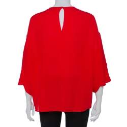 Pre Owned Valentino Red Silk Bell Sleeve Top M