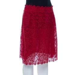Pre Owned Valentino Red Lace Short Skirt L