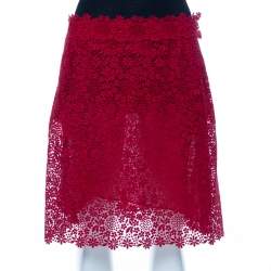 Pre Owned Valentino Red Lace Short Skirt L
