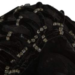 Pre Owned Valentino Black Velvet & Satin Embellished Cape Detail Ruffled Sleeveless Gown M