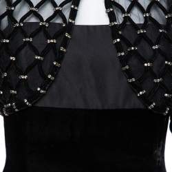 Pre Owned Valentino Black Velvet & Satin Embellished Cape Detail Ruffled Sleeveless Gown M