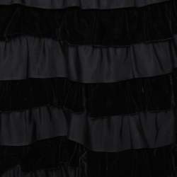 Pre Owned Valentino Black Velvet & Satin Embellished Cape Detail Ruffled Sleeveless Gown M