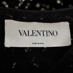 Pre Owned Valentino Black Velvet & Satin Embellished Cape Detail Ruffled Sleeveless Gown M