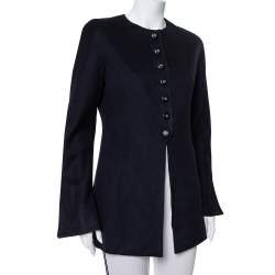 Valentino Boutique Midnight Blue Cashmere Button Front Collarless Vintage Jacket L