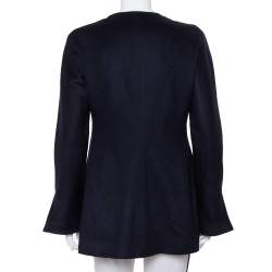 Valentino Boutique Midnight Blue Cashmere Button Front Collarless Vintage Jacket L