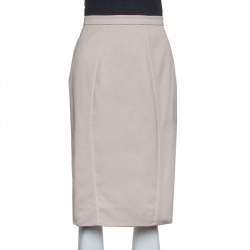 Pre Owned Valentino Beige Cotton Ruffle Detail Paneled Knee Length Skirt M