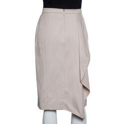 Pre Owned Valentino Beige Cotton Ruffle Detail Paneled Knee Length Skirt M
