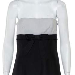 Valentino Black & White Wool & Silk Blend Bow Detail Strapless Tube Dress M