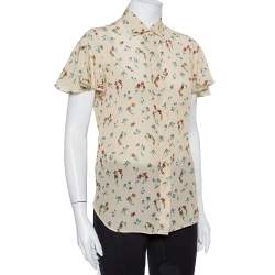 Pre Owned Valentino Cream Floral Printed Silk Button Front Shirt S