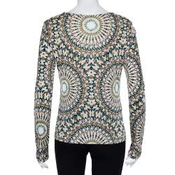 Pre Owned Valentino Multicolor Printed Knit Front Tie Detail Top L