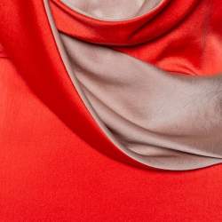 Pre Owned Valentino Orange Satin Draped Neck Detail Maxi Dress XL