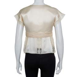 Pre Owned Valentino Vintage Cream Silk Satin & Lace Scoop Neck Top M