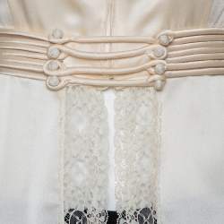 Pre Owned Valentino Vintage Cream Silk Satin & Lace Scoop Neck Top M