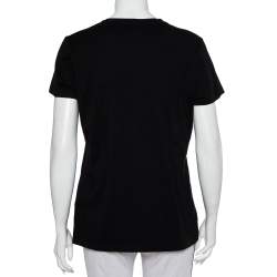 مملوكة مسبقًا Valentino Black Cotton Beaded Flower Applique Detail Crewneck T-Shirt XL