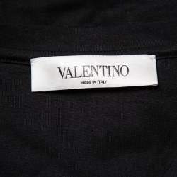مملوكة مسبقًا Valentino Black Cotton Beaded Flower Applique Detail Crewneck T-Shirt XL