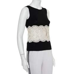 Pre Owned Valentino Black Wool & Cashmere Lace Trim Tank Top L