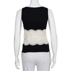 Pre Owned Valentino Black Wool & Cashmere Lace Trim Tank Top L