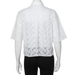 Pre Owned Valentino White Eyelet Lace Collared Button Front Shirt M