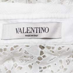 Pre Owned Valentino White Eyelet Lace Collared Button Front Shirt M