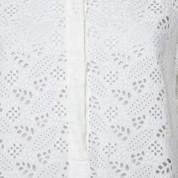 Pre Owned Valentino White Eyelet Lace Collared Button Front Shirt M