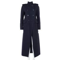 Valentino Navy Blue Wool Double Breasted Long Trench Coat L